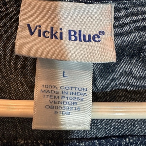 Vicki Blue Vtg 90's Womens Teacher Short Sleeve Jean Dress Dark Wash Denim Sz Lg - Picture 5 of 6